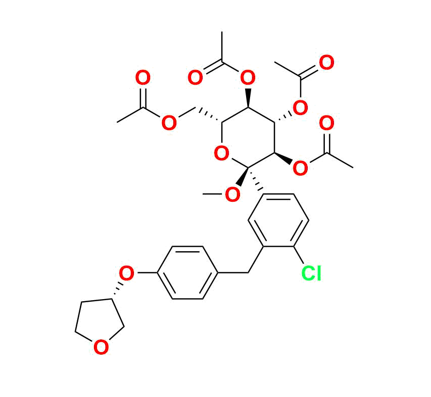 (2S,3R,4S,5R,6R)-6-(Acetoxymethyl)-2-(4-chloro-3-(4-(((S)-tetrahydrofuran-3-yl)oxy)benzyl)phenyl)-2-methoxytetrahydro-2H-pyran-3,4,5-triyl Triacetate