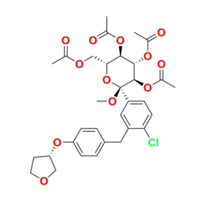 (2S,3R,4S,5R,6R)-6-(Acetoxymethyl)-2-(4-chloro-3-(4-(((S)-tetrahydrofuran-3-yl)oxy)benzyl)phenyl)-2-methoxytetrahydro-2H-pyran-3,4,5-triyl Triacetate
