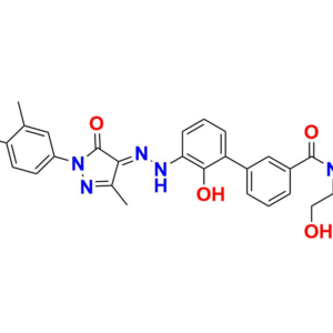 Eltrombopag Impurity 10 E-3-2-1-34-dimethylphenyl-3-methyl-5-oxo-15-dihydro-4H-pyrazol-4-ylidenehydrazineyl-2-hydroxy-N-2-hydroxyethyl-11-biphenyl-3-carboxamide.png